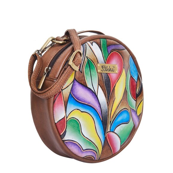Hand-Painted Leather Abstract Oval Crossbody Sling Bag for Women - Picture 3 of 7